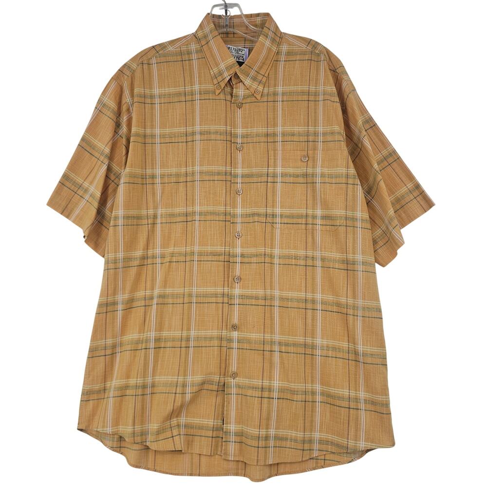Scott Barber Orange Plaid Button Short Sleeve Button Shirt Cotton L Preppy 4176